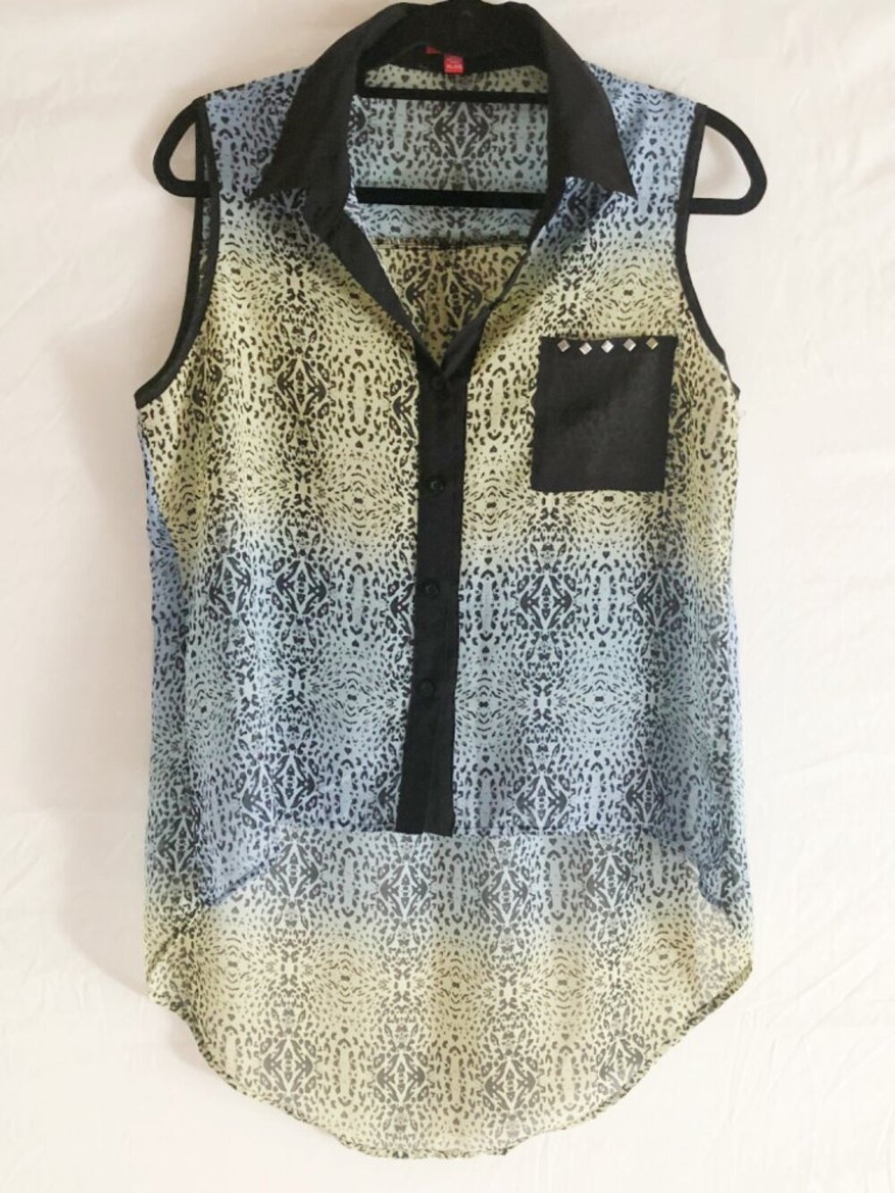Retro Bongo Leopard Print Sleeveless Chiffon Top Size XL